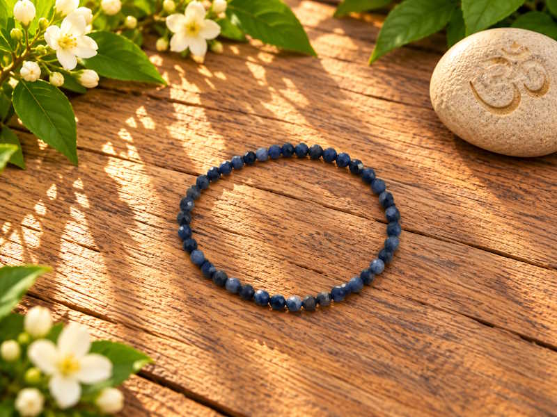 Pulsera zafiro bola facetada 4 mm